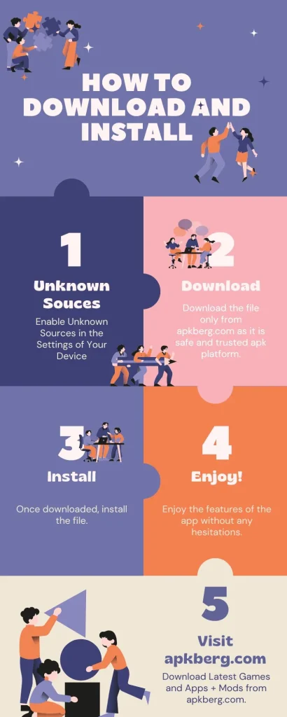 Infographics to show how to download and install the game apkberg.com